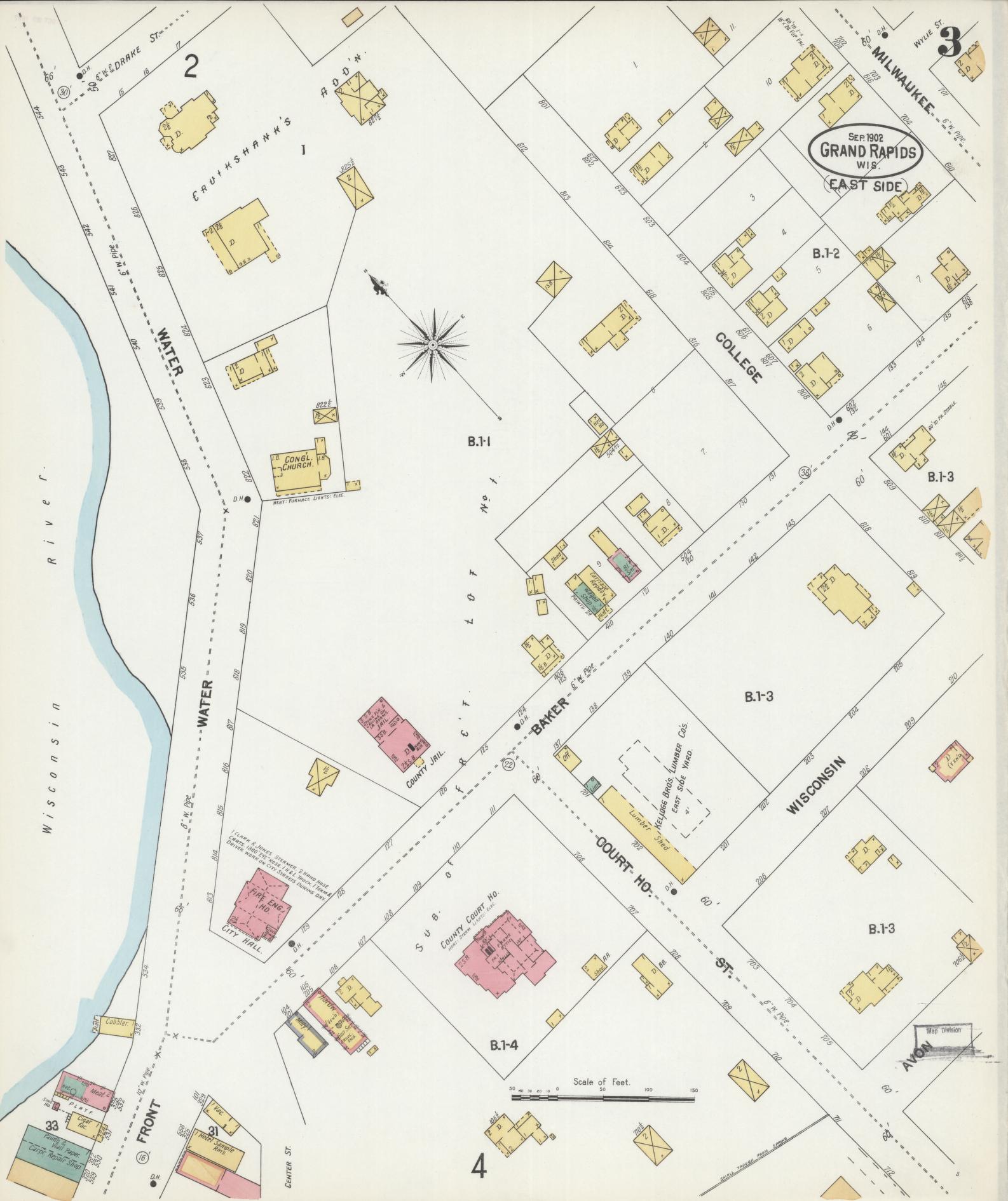 Sanborn Fire Insurance Map from Grand Rapids, Wood County, Wisconsin (1902), Sheet #0003 - Historic Sanborn Fire Insurance Map Print, vintage old map wall art, antique decor, genealogy gift, Wisconsin Wisconsin map