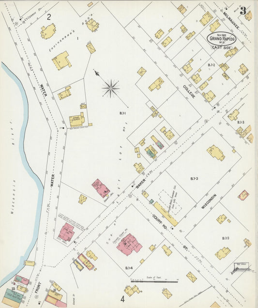 Sanborn Fire Insurance Map from Grand Rapids, Wood County, Wisconsin (1902), Sheet #0003 - Historic Sanborn Fire Insurance Map Print, vintage old map wall art, antique decor, genealogy gift, Wisconsin Wisconsin map