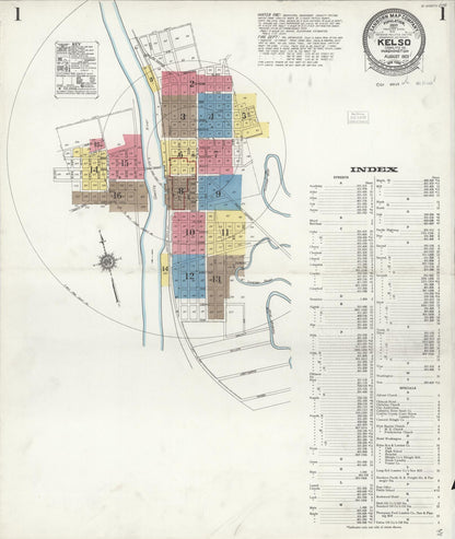 Sanborn Fire Insurance Map from Kelso, Cowlitz County, Washington (1923), Sheet #0001 - Complete Map Set gallery image, historic Sanborn map, vintage wall art, Washington Washington