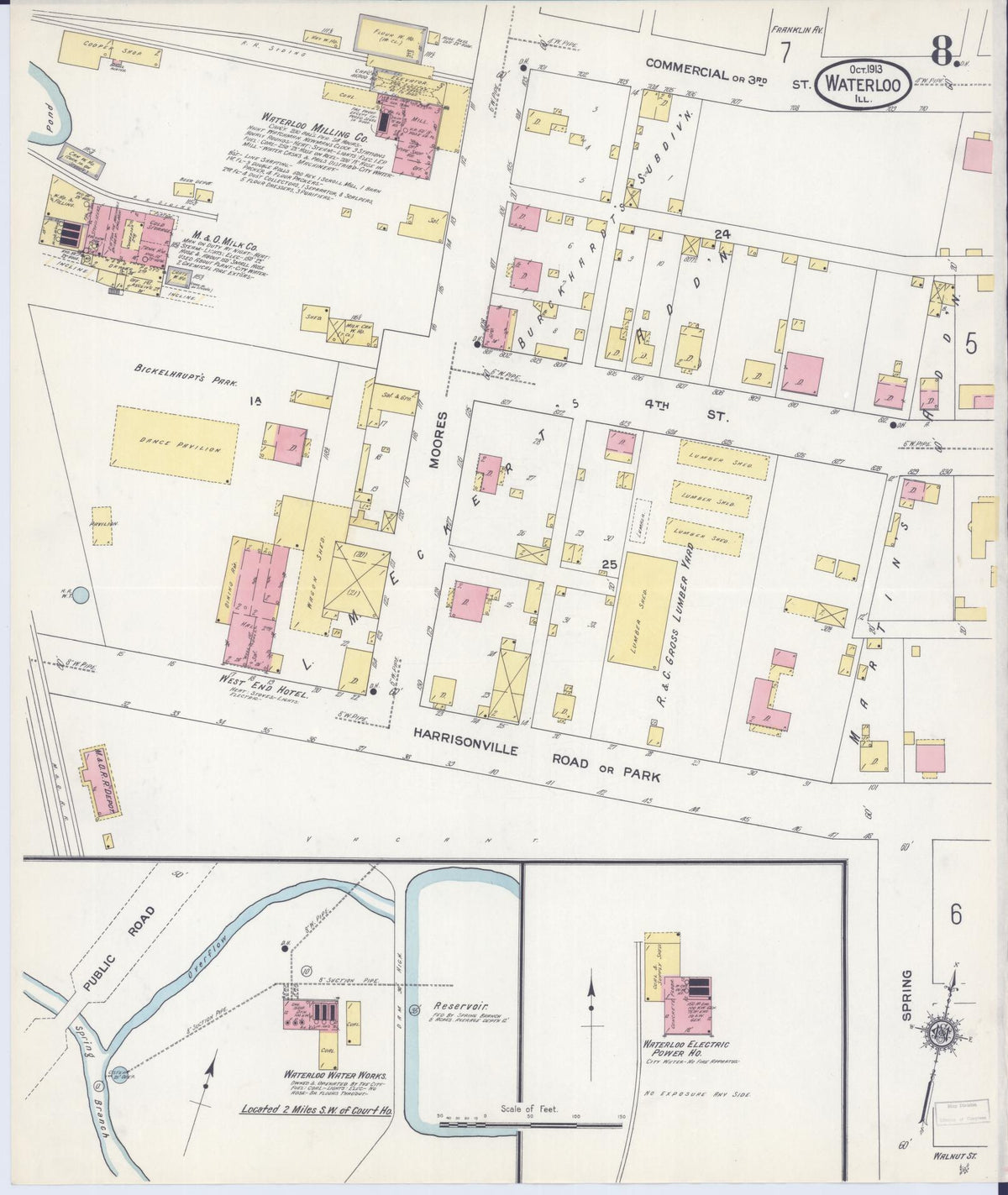 Sanborn Fire Insurance Map from Waterloo, Monroe County, Illinois (1913), Sheet #0008 - Historic Sanborn Fire Insurance Map Print, vintage old map wall art, antique decor, genealogy gift, Illinois Illinois map