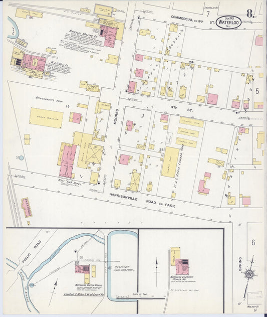 Sanborn Fire Insurance Map from Waterloo, Monroe County, Illinois (1913), Sheet #0008 - Historic Sanborn Fire Insurance Map Print, vintage old map wall art, antique decor, genealogy gift, Illinois Illinois map