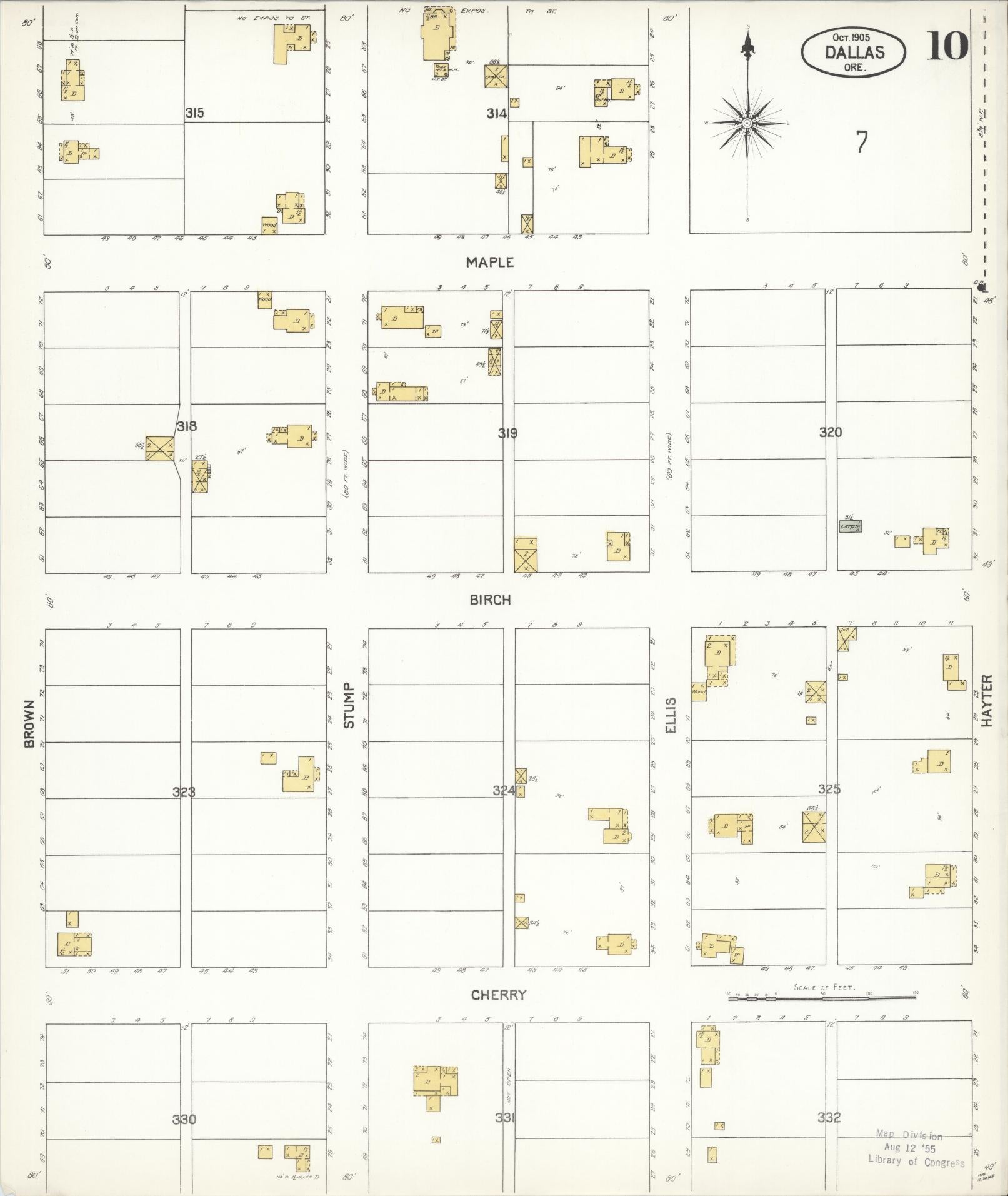 Sanborn Fire Insurance Map from Dallas, Polk County, Oregon (1905), Sheet #0010 - Complete Map Set gallery image, historic Sanborn map, vintage wall art, Oregon Oregon