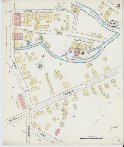 Sanborn Fire Insurance Map from Adams, Berkshire County, Massachusetts (1889), Sheet #0002 - Historic Sanborn Fire Insurance Map Print, vintage old map wall art, antique decor, genealogy gift, Massachusetts Massachusetts map