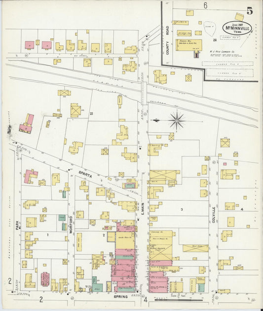 Sanborn Fire Insurance Map from McMinnville, Warren County, Tennessee (1907), Sheet #0005 - Historic Sanborn Fire Insurance Map Print, vintage old map wall art, antique decor, genealogy gift, Tennessee Tennessee map