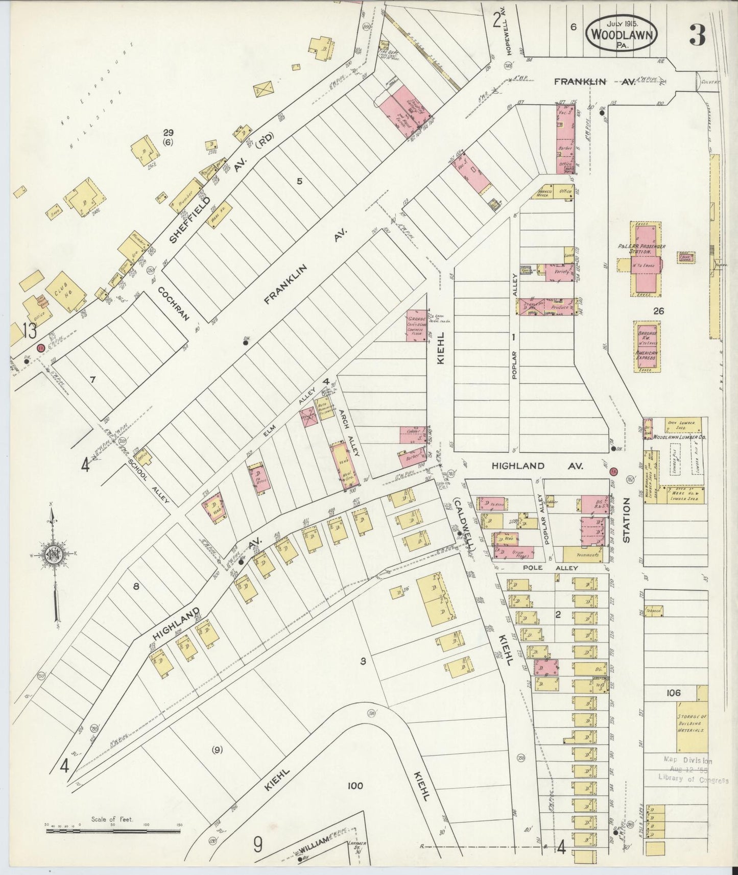 Sanborn Fire Insurance Map from Woodlawn, Beaver County, Pennsylvania (1915), Sheet #0003 - Complete Map Set gallery image, historic Sanborn map, vintage wall art, Pennsylvania Pennsylvania