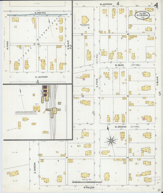 Sanborn Fire Insurance Map from Virden, Macoupin County, Illinois (1906), Sheet #0004 - Historic Sanborn Fire Insurance Map Print, vintage old map wall art, antique decor, genealogy gift, Illinois Illinois map