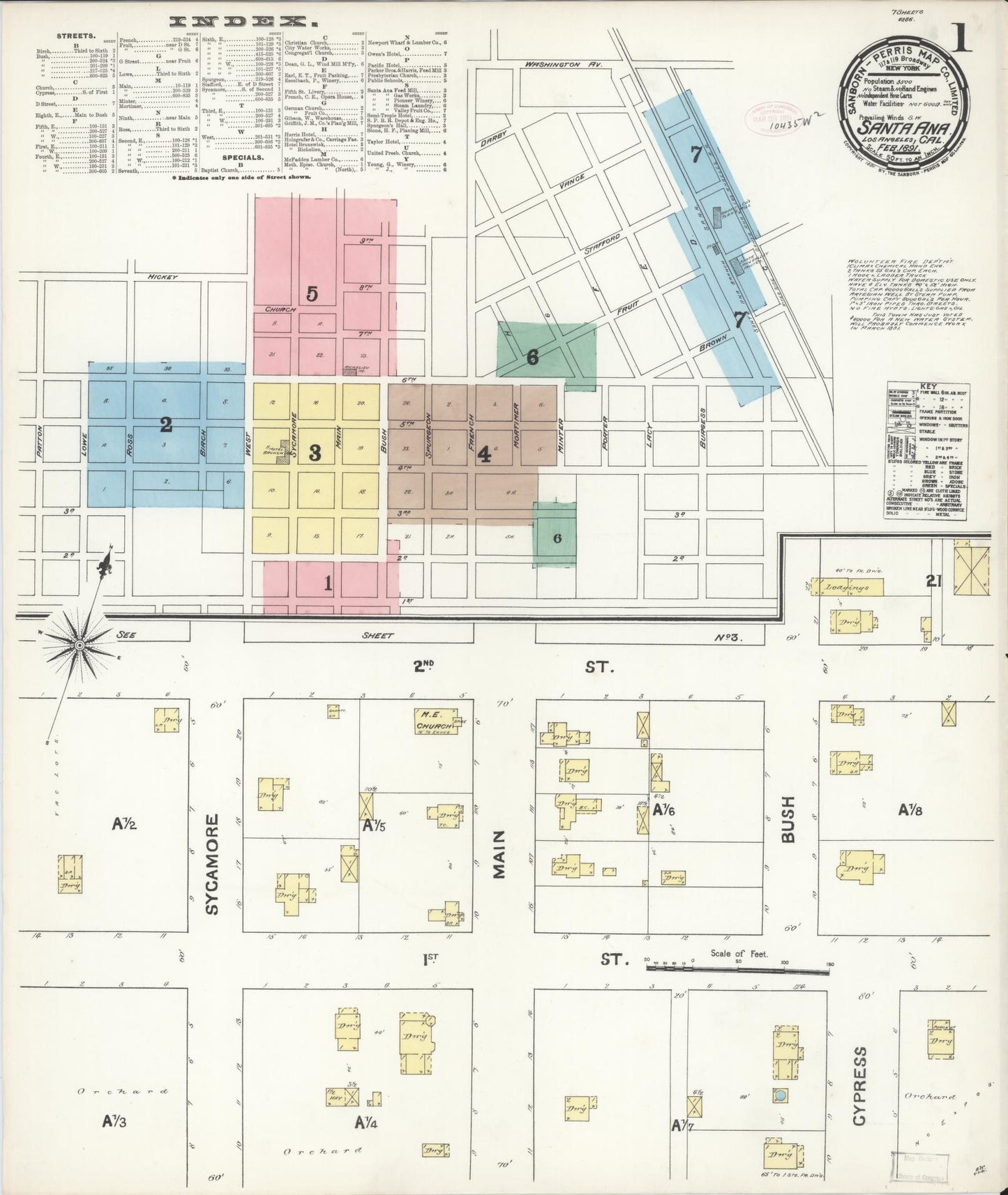 Sanborn Fire Insurance Map from Santa Ana, Orange County, California (1891), Sheet #0001 - Complete Map Set gallery image, historic Sanborn map, vintage wall art, California California