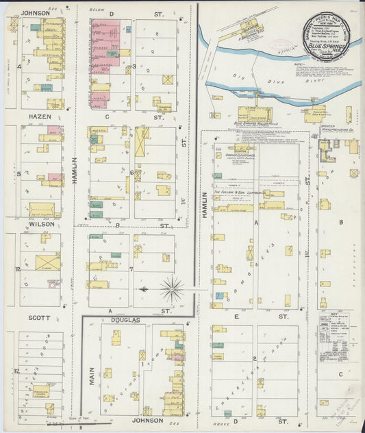 Sanborn Fire Insurance Map from Blue Springs, Gage County, Nebraska. (1892) – Historic Sanborn Fire Insurance Map Print