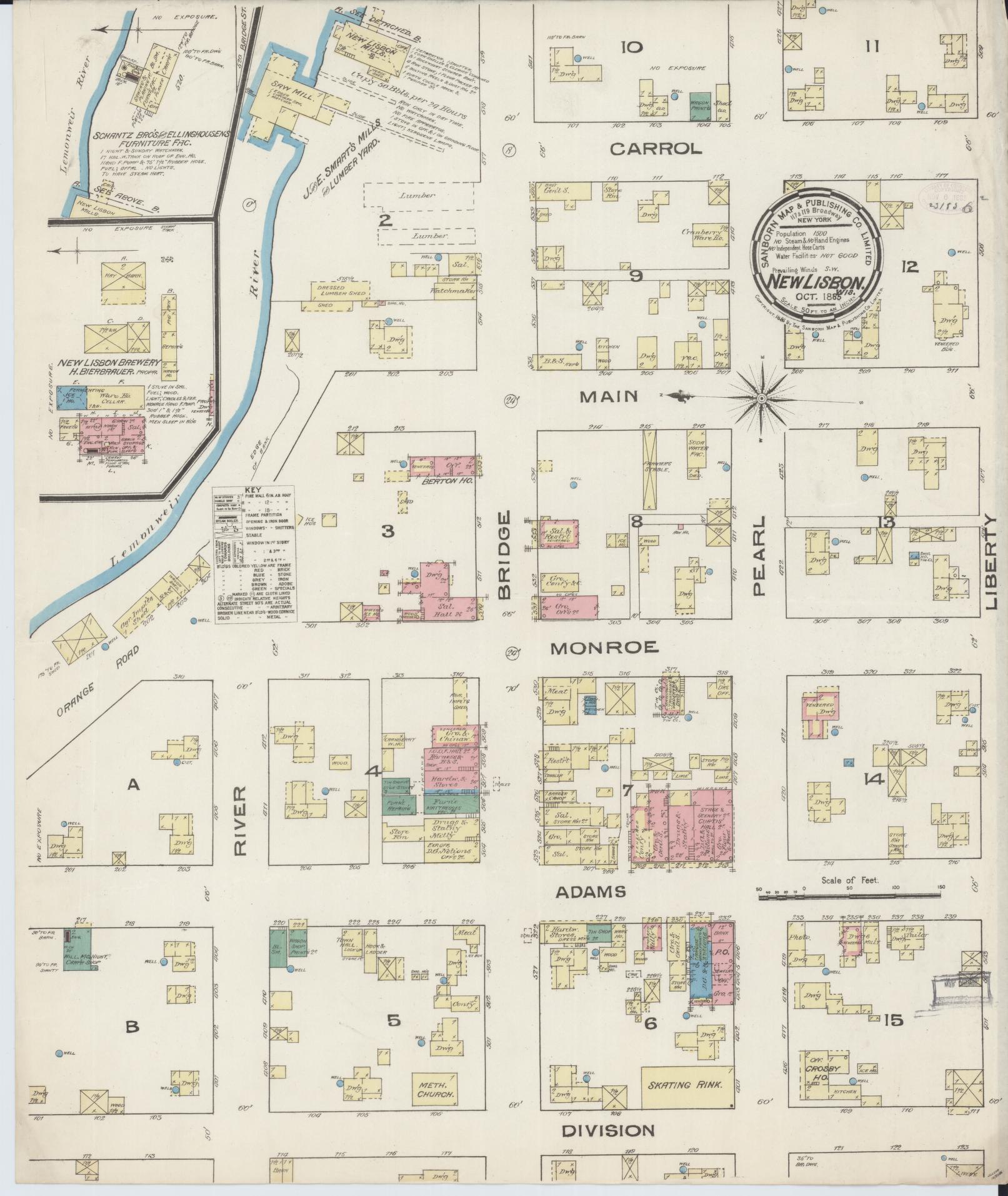 Sanborn Fire Insurance Map from New Lisbon, Juneau County, Wisconsin (1885), Sheet #0001 - Historic Sanborn Fire Insurance Map Print, vintage old map wall art, antique decor, genealogy gift, Wisconsin Wisconsin map