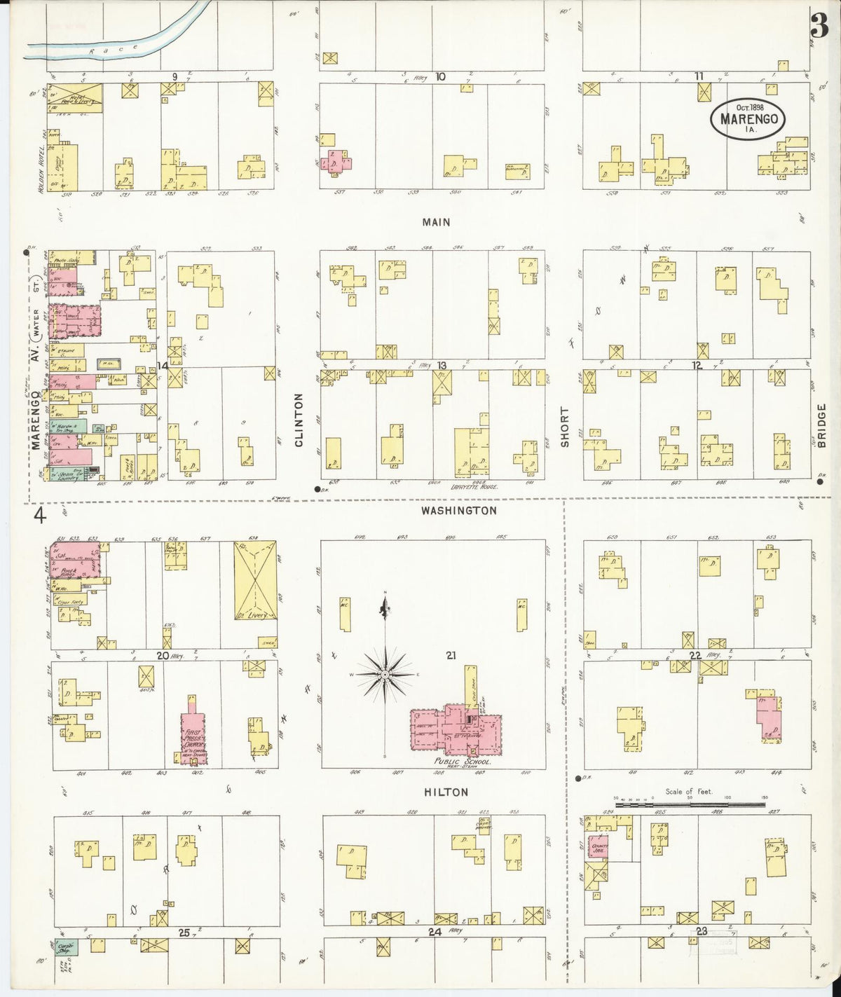 Sanborn Fire Insurance Map from Marengo, Iowa County, Iowa (1898), Sheet #0003 - Historic Sanborn Fire Insurance Map Print, vintage old map wall art