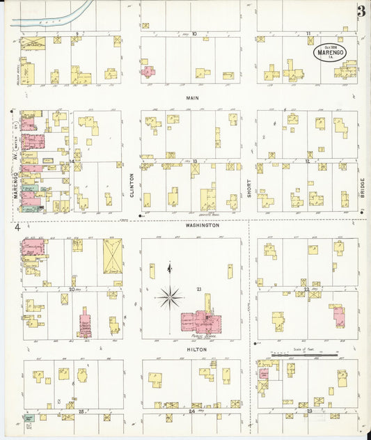 Sanborn Fire Insurance Map from Marengo, Iowa County, Iowa (1898), Sheet #0003 - Historic Sanborn Fire Insurance Map Print, vintage old map wall art