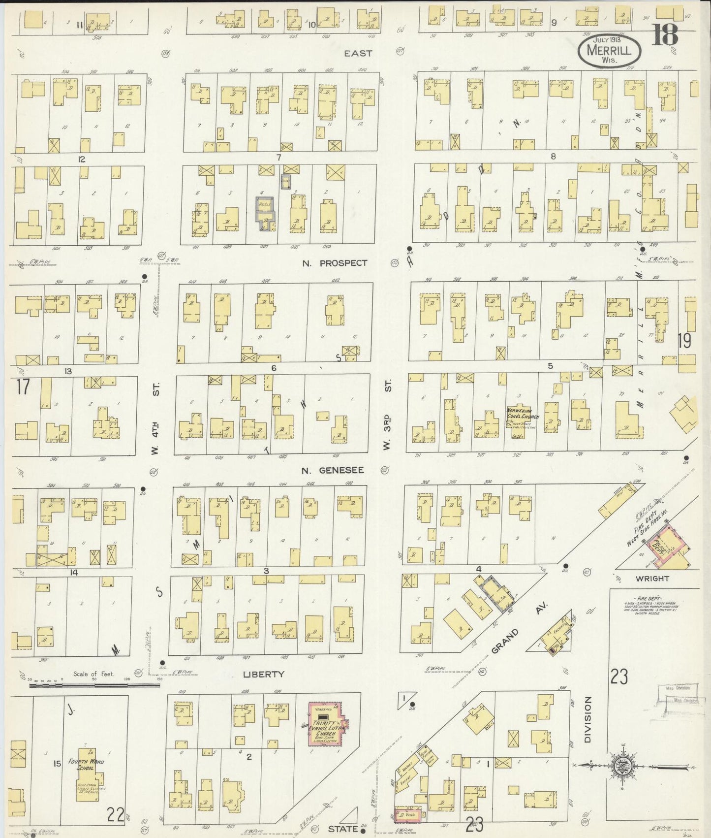 Sanborn Fire Insurance Map from Merrill, Lincoln County, Wisconsin (1913), Sheet #0018 - Complete Map Set gallery image, historic Sanborn map, vintage wall art, Wisconsin Wisconsin