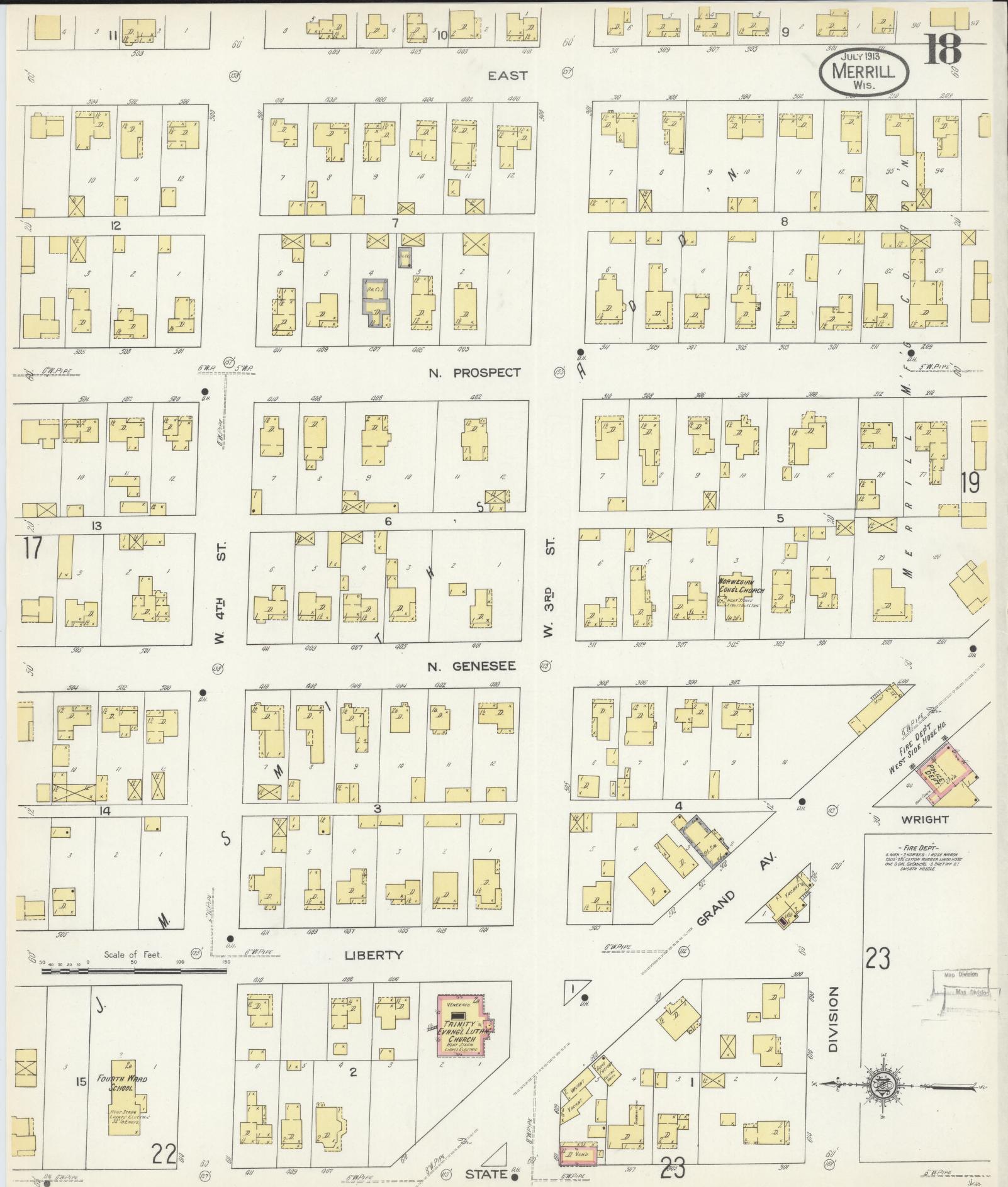Sanborn Fire Insurance Map from Merrill, Lincoln County, Wisconsin (1913), Sheet #0018 - Complete Map Set gallery image, historic Sanborn map, vintage wall art, Wisconsin Wisconsin