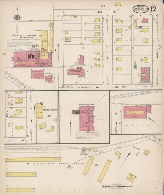 Sanborn Fire Insurance Map from Rochelle, Ogle County, Illinois (1922), Sheet #0012 - Historic Sanborn Fire Insurance Map Print, vintage old map wall art, antique decor, genealogy gift, Illinois Illinois map