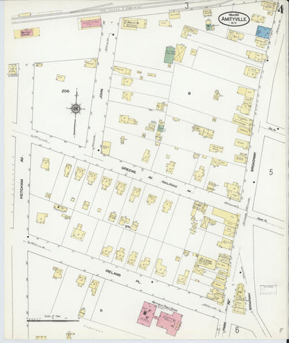 Sanborn Fire Insurance Map from Amityville, Suffolk County, New York (1910), Sheet #0004 - Historic Sanborn Fire Insurance Map Print, vintage old map wall art, antique decor, genealogy gift, New York New York map