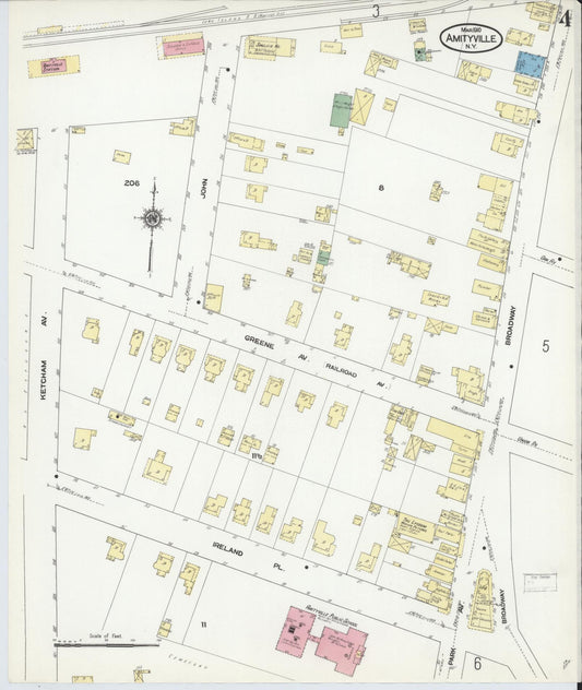 Sanborn Fire Insurance Map from Amityville, Suffolk County, New York (1910), Sheet #0004 - Historic Sanborn Fire Insurance Map Print, vintage old map wall art, antique decor, genealogy gift, New York New York map
