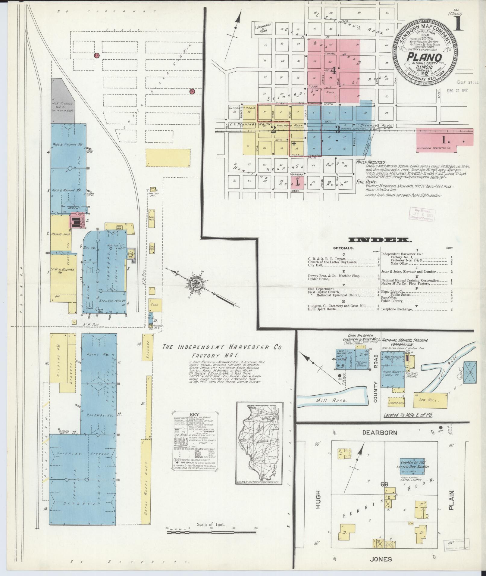 Sanborn Fire Insurance Map from Plano, Kendall County, Illinois (1912), Sheet #0001 - Complete Map Set gallery image, historic Sanborn map, vintage wall art, Illinois Illinois