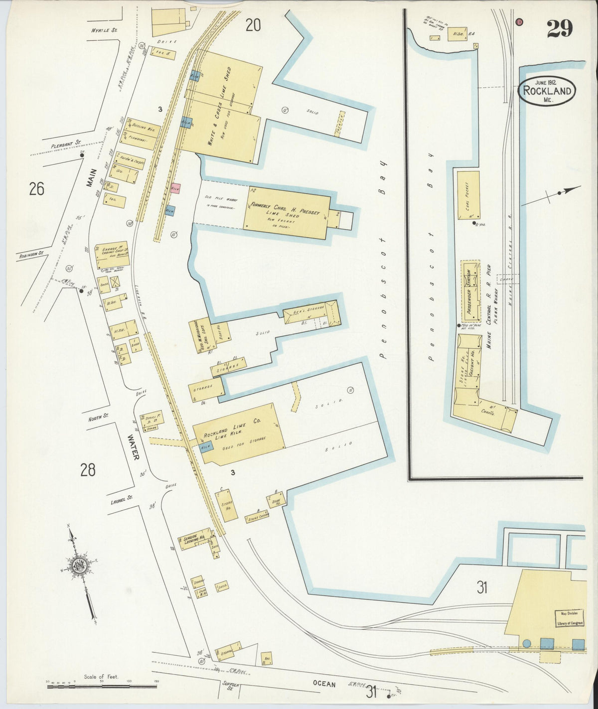 Sanborn Fire Insurance Map from Rockland, Knox County, Maine (1912), Sheet #0029 - Complete Map Set gallery image, historic Sanborn map, vintage wall art, Maine Maine