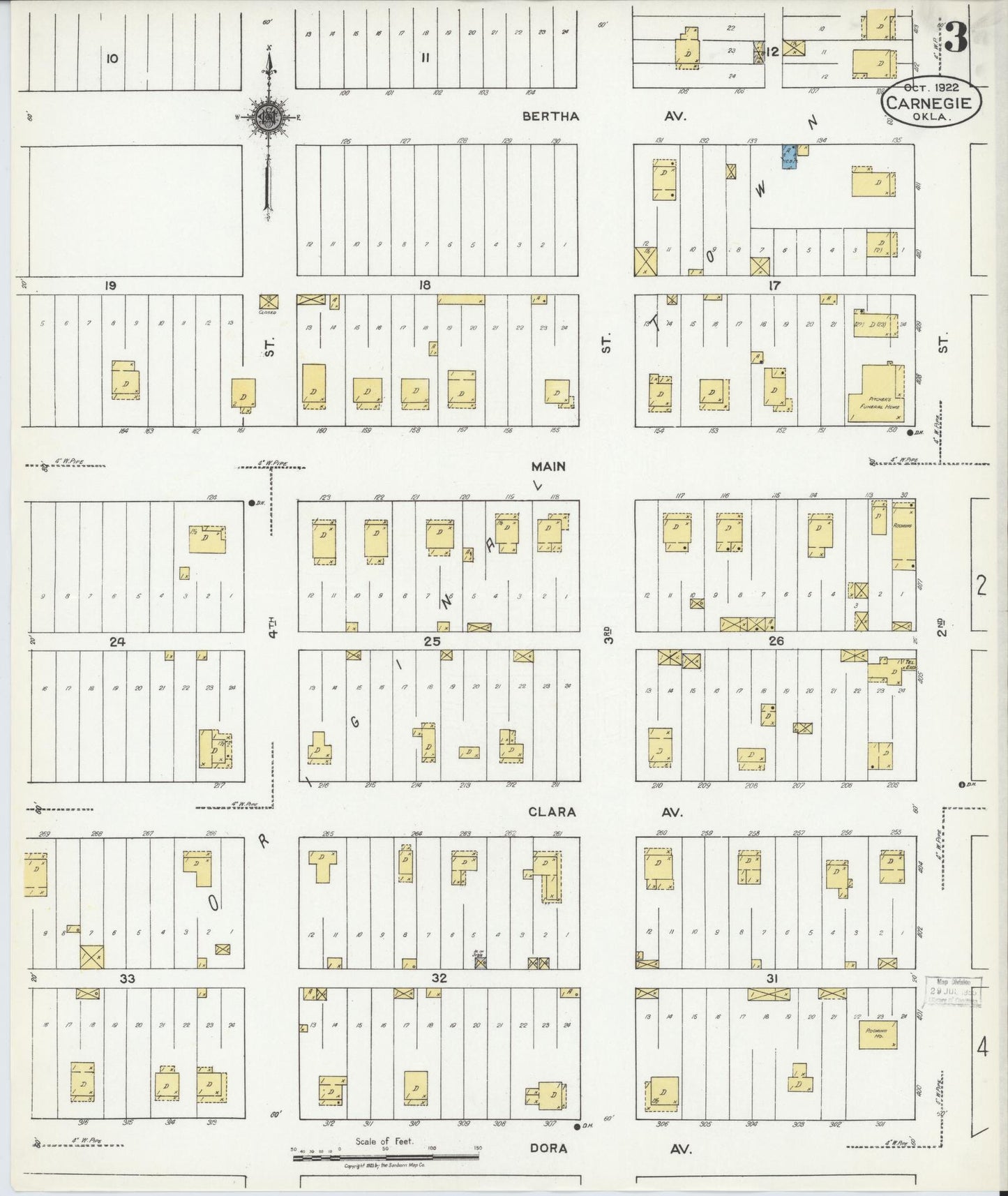 Sanborn Fire Insurance Map from Carnegie, Caddo County, Oklahoma (1922), Sheet #0003 - Complete Map Set gallery image, historic Sanborn map, vintage wall art, Oklahoma Oklahoma