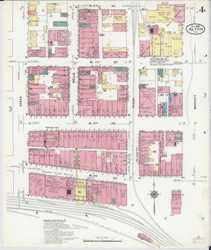 Sanborn Fire Insurance Map from Alton, Madison County, Illinois (1909), Sheet #0004 - Historic Sanborn Fire Insurance Map Print, vintage old map wall art, antique decor, genealogy gift, Illinois Illinois map