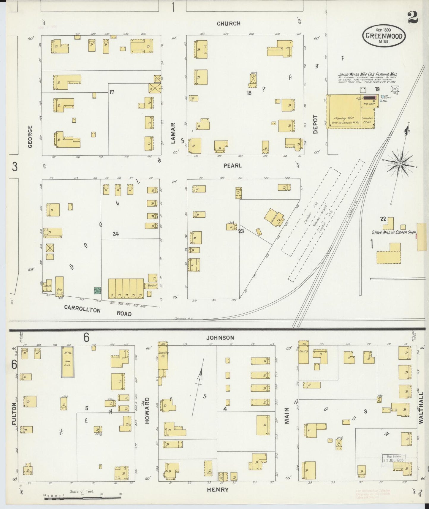 Sanborn Fire Insurance Map from Greenwood, Leflore County, Mississippi (1899), Sheet #0002 - Complete Map Set gallery image, historic Sanborn map, vintage wall art, Mississippi Mississippi