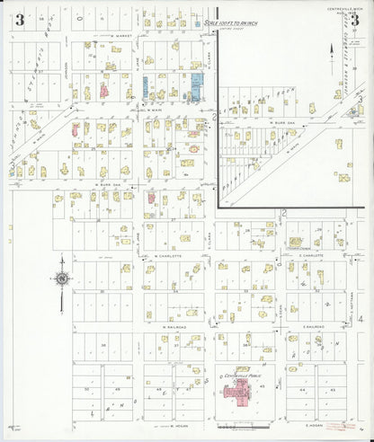 Sanborn Fire Insurance Map from Centreville, Saint Joseph County, Michigan (1939), Sheet #0003 - Historic Sanborn Fire Insurance Map Print, vintage old map wall art, antique decor, genealogy gift, Michigan Michigan map