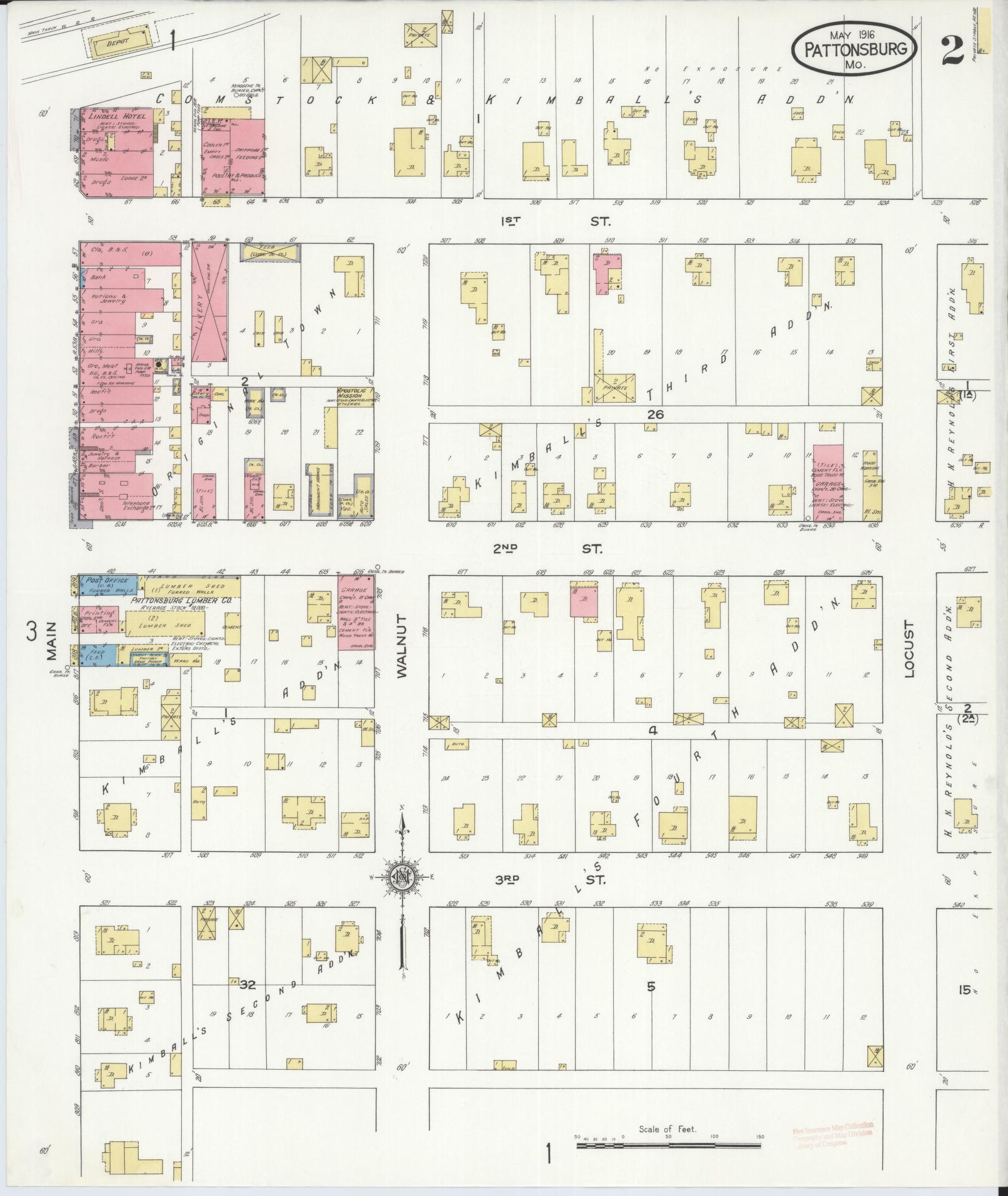 Sanborn Fire Insurance Map from Pattonsburg, Daviess County, Missouri (1916), Sheet #0002 - Complete Map Set gallery image, historic Sanborn map, vintage wall art, Missouri Missouri