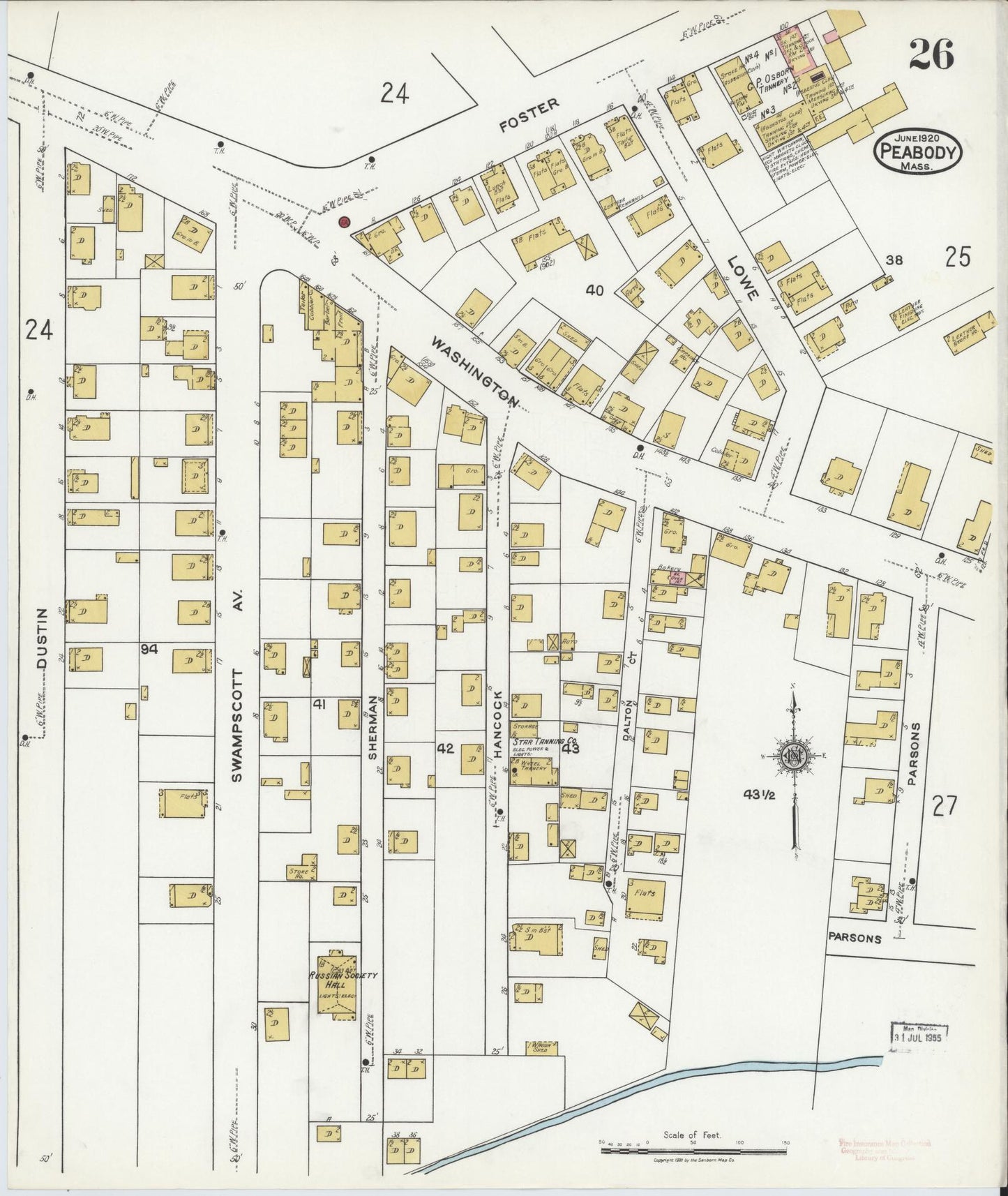 Sanborn Fire Insurance Map from Peabody, Essex County, Massachusetts (1920), Sheet #0026 - Complete Map Set gallery image, historic Sanborn map, vintage wall art, Massachusetts Massachusetts