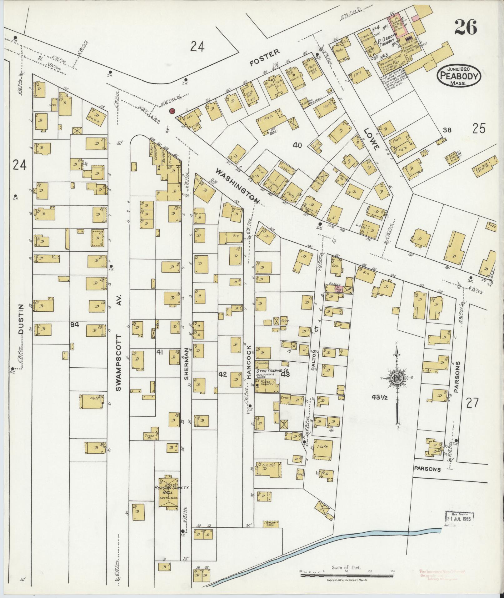 Sanborn Fire Insurance Map from Peabody, Essex County, Massachusetts (1920), Sheet #0026 - Complete Map Set gallery image, historic Sanborn map, vintage wall art, Massachusetts Massachusetts