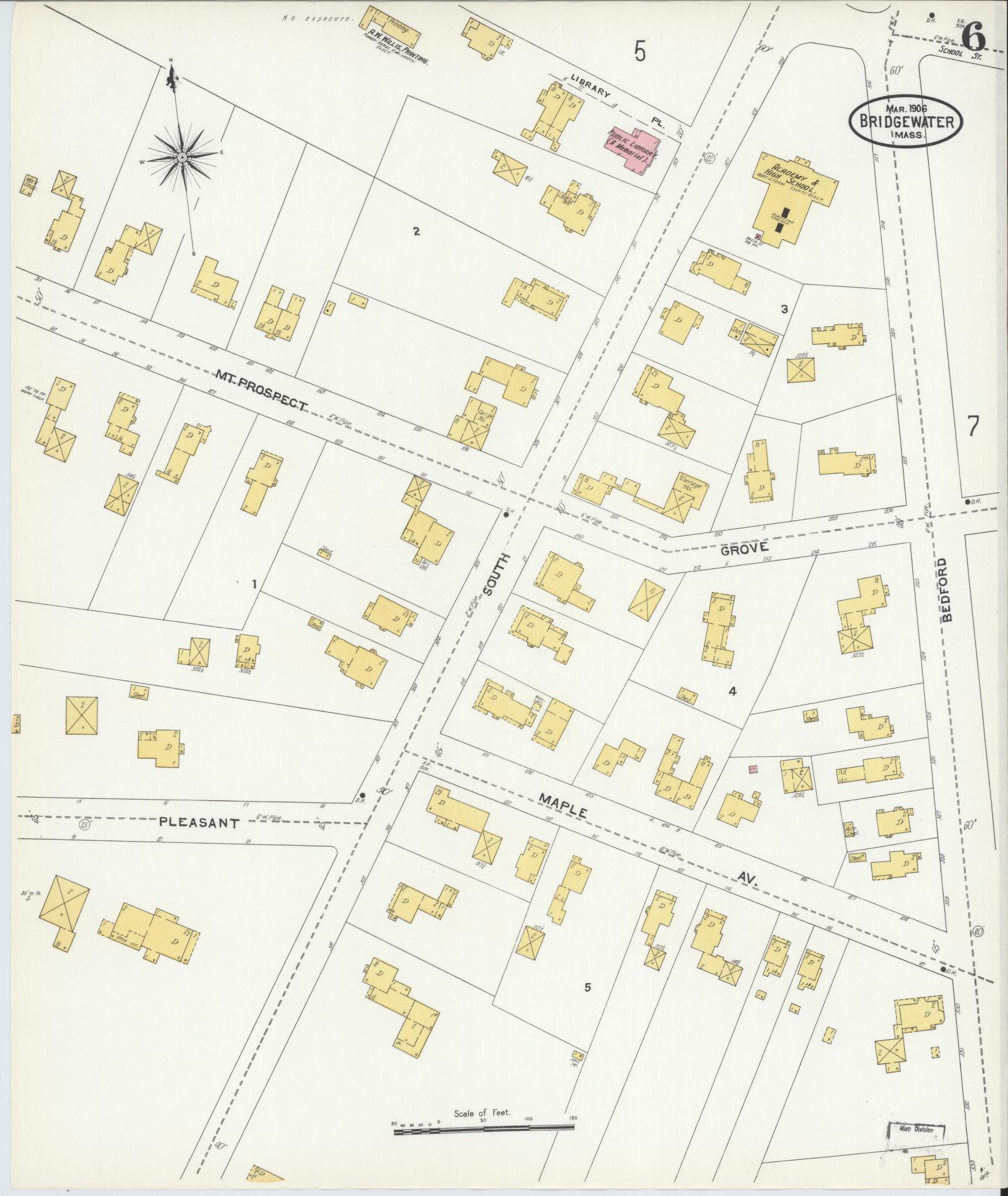 Sanborn Fire Insurance Map from Bridgewater, Plymouth County, Massachusetts (1906), Sheet #0006 - Complete Map Set gallery image, historic Sanborn map, vintage wall art, Massachusetts Massachusetts