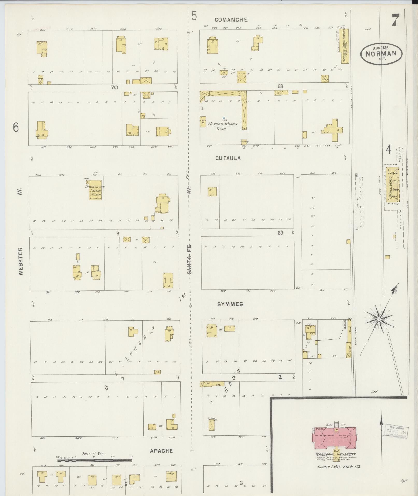 Sanborn Fire Insurance Map from Norman, Cleveland County, Oklahoma (1898), Sheet #0007 - Complete Map Set gallery image, historic Sanborn map, vintage wall art, Oklahoma Oklahoma