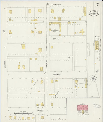 Sanborn Fire Insurance Map from Norman, Cleveland County, Oklahoma (1898), Sheet #0007 - Complete Map Set gallery image, historic Sanborn map, vintage wall art, Oklahoma Oklahoma