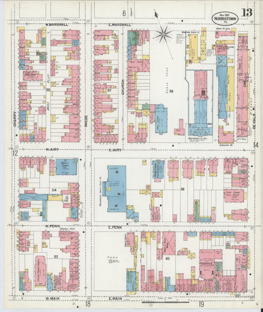 Sanborn Fire Insurance Map from Norristown, Montgomery County, Pennsylvania (1902), Sheet #0013 - Historic Sanborn Fire Insurance Map Print, vintage old map wall art, antique decor, genealogy gift, Pennsylvania Pennsylvania map
