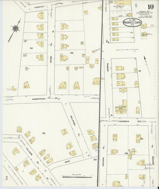 Sanborn Fire Insurance Map from Rockville Centre, Nassau County, New York (1910), Sheet #0010 - Historic Sanborn Fire Insurance Map Print, vintage old map wall art, antique decor, genealogy gift, New York New York map