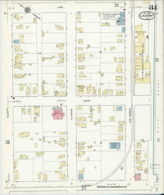Sanborn Fire Insurance Map from Lockport, Niagara County, New York (1914), Sheet #0034 - Historic Sanborn Fire Insurance Map Print, vintage old map wall art, antique decor, genealogy gift, New York New York map