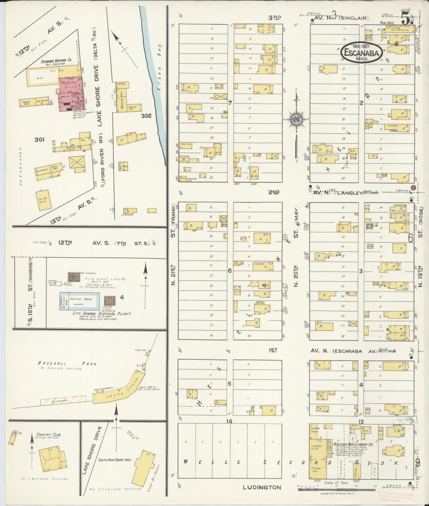 Sanborn Fire Insurance Map from Escanaba, Delta County, Michigan (1921), Sheet #0005 - Historic Sanborn Fire Insurance Map Print, vintage old map wall art, antique decor, genealogy gift, Michigan Michigan map