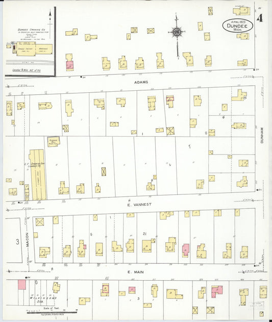 Sanborn Fire Insurance Map from Dundee, Monroe County, Michigan (1923), Sheet #0004 - Historic Sanborn Fire Insurance Map Print, vintage old map wall art, antique decor, genealogy gift, Michigan Michigan map