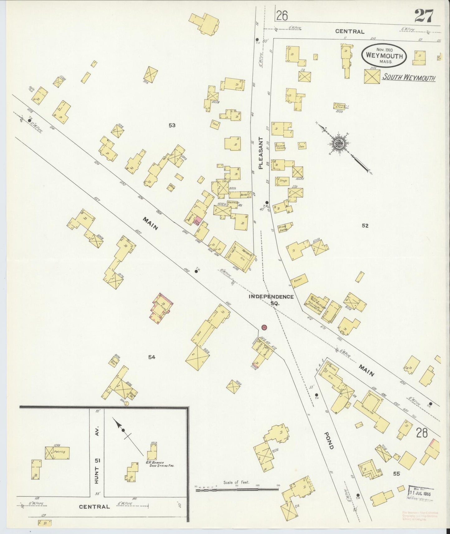 Sanborn Fire Insurance Map from Weymouth, Norfolk County, Massachusetts (1910), Sheet #0027 - Complete Map Set gallery image, historic Sanborn map, vintage wall art, Massachusetts Massachusetts
