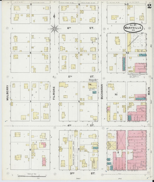 Sanborn Fire Insurance Map from Maryville, Nodaway County, Missouri (1891), Sheet #0002 - Historic Sanborn Fire Insurance Map Print, vintage old map wall art, antique decor, genealogy gift, Missouri Missouri map
