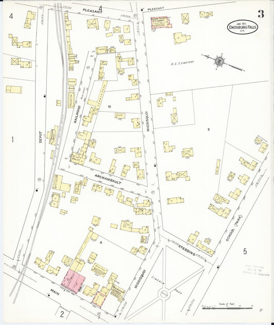 Sanborn Fire Insurance Map from Enosburg Falls, Franklin County, Vermont (1911), Sheet #0003 - Historic Sanborn Fire Insurance Map Print, vintage old map wall art, antique decor, genealogy gift, Vermont Vermont map