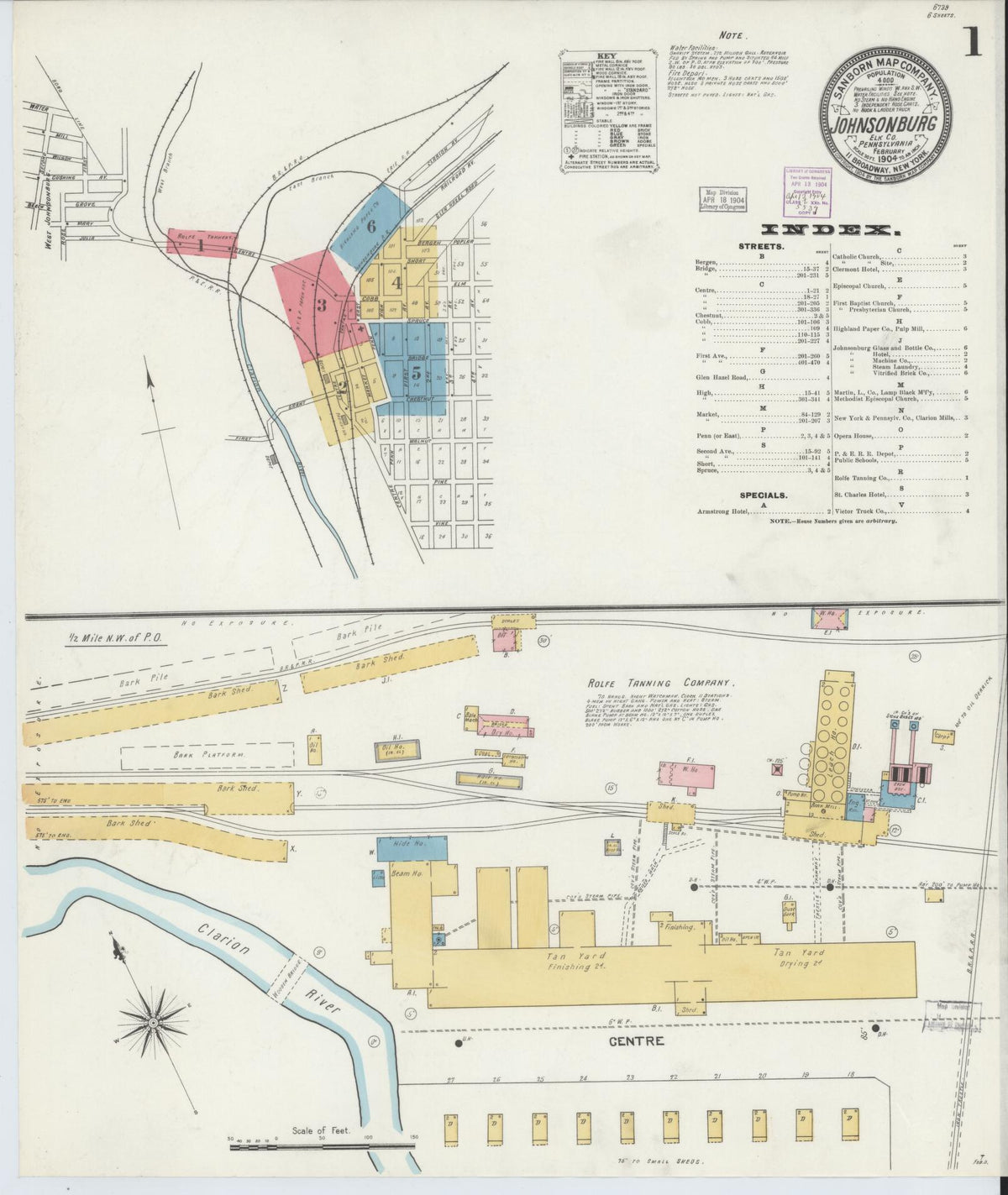 Sanborn Fire Insurance Map from Johnsonburg, Elk County, Pennsylvania (1904), Sheet #0001 - Complete Map Set gallery image, historic Sanborn map, vintage wall art, Pennsylvania Pennsylvania