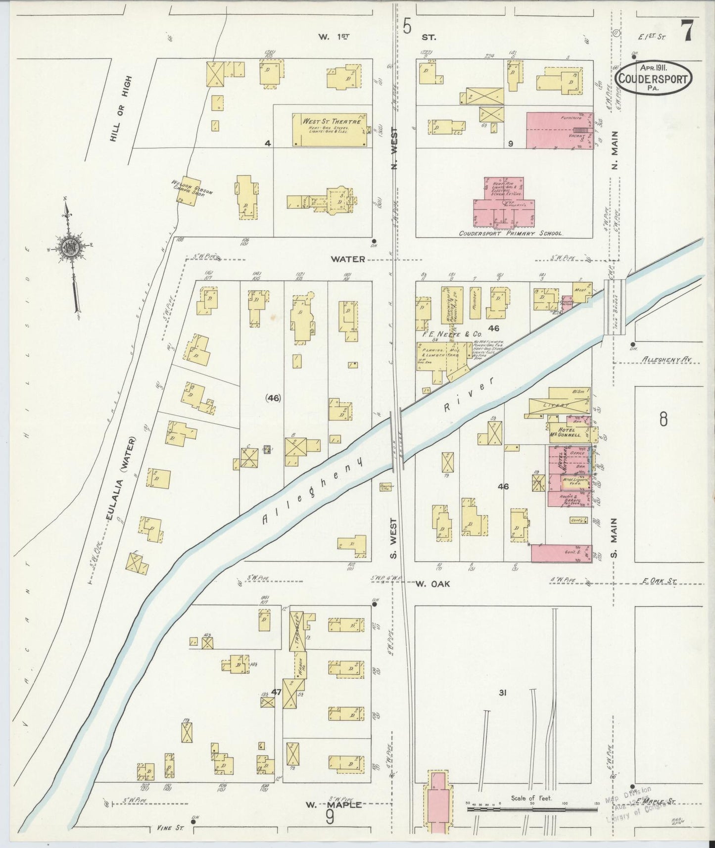 Sanborn Fire Insurance Map from Coudersport, Potter County, Pennsylvania (1911), Sheet #0007 - Historic Sanborn Fire Insurance Map Print, vintage old map wall art, antique decor, genealogy gift, Pennsylvania Pennsylvania map