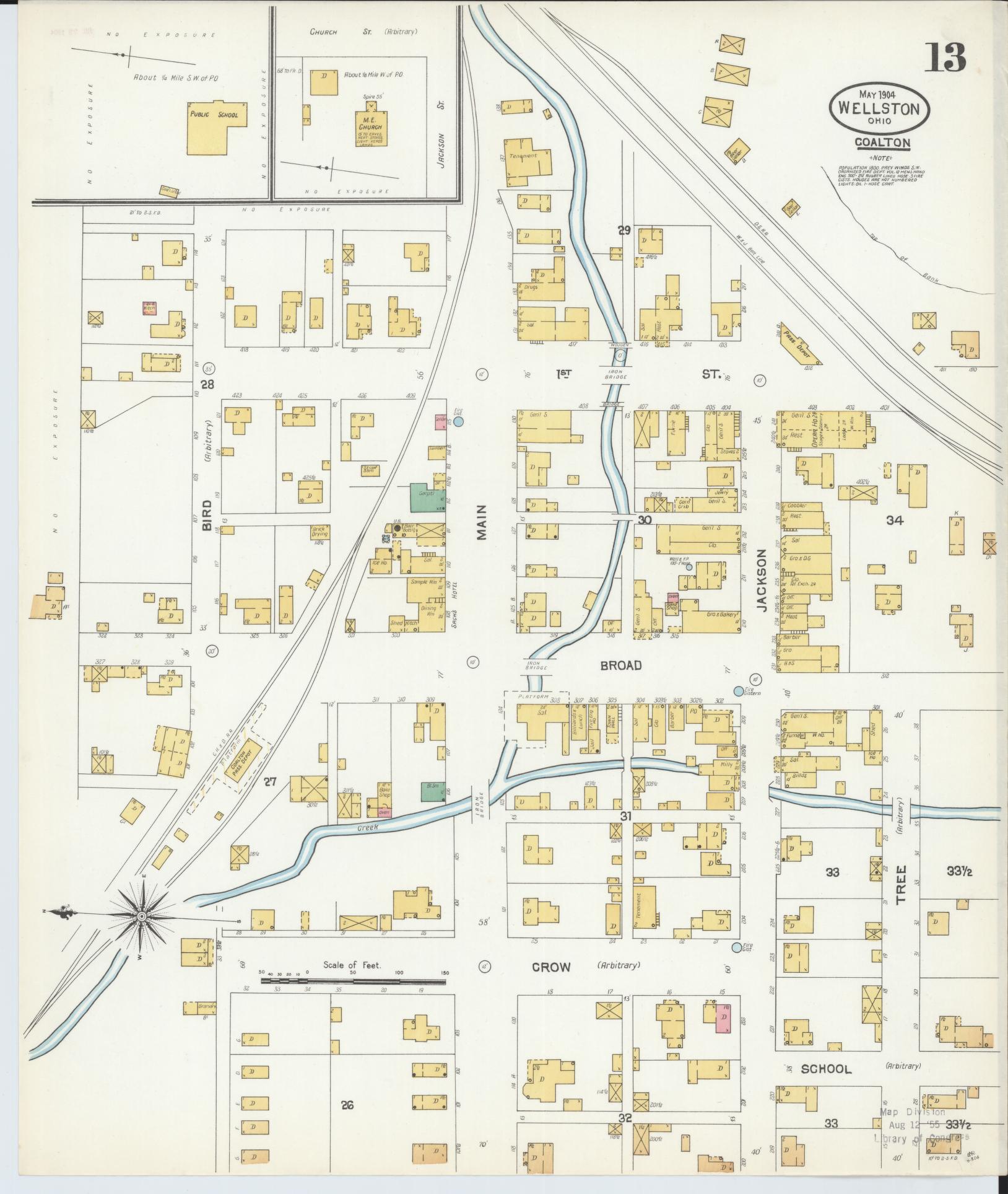 Sanborn Fire Insurance Map from Wellston, Jackson County, Ohio (1904), Sheet #0013 - Historic Sanborn Fire Insurance Map Print, vintage old map wall art, antique decor, genealogy gift, Ohio Ohio map