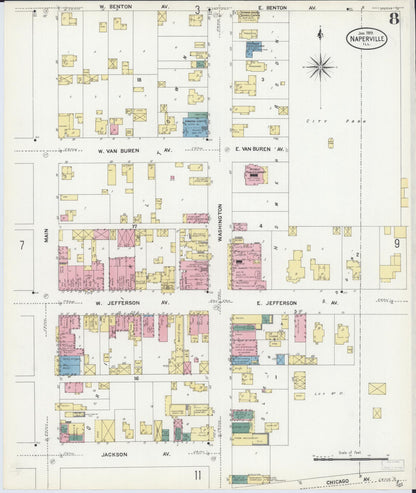 Sanborn Fire Insurance Map from Naperville, Du Page County, Illinois (1909), Sheet #0008 - Complete Map Set gallery image, historic Sanborn map, vintage wall art, Illinois Illinois