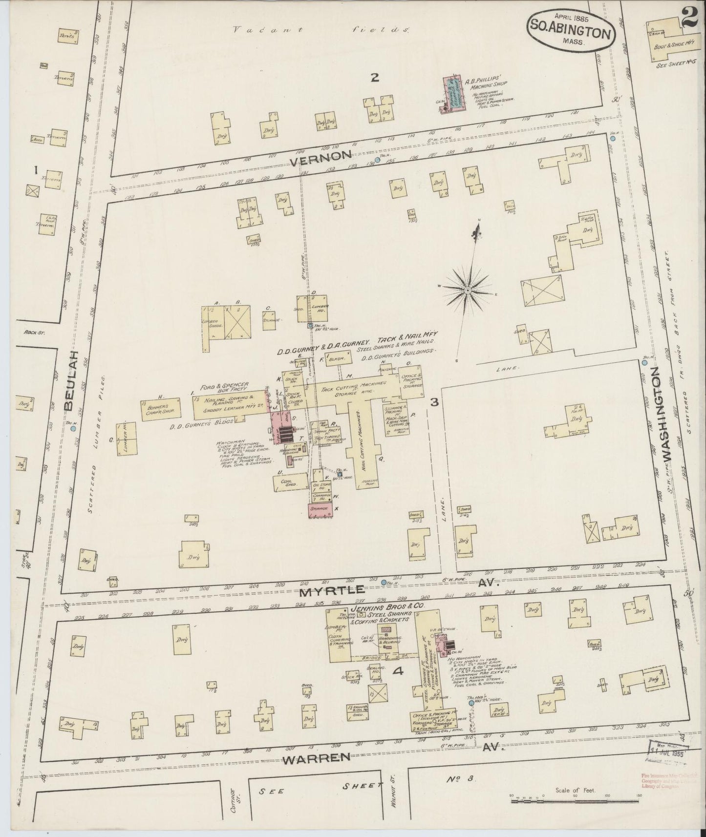 Sanborn Fire Insurance Map from South Abington, Plymouth County, Massachusetts (1885), Sheet #0002 - Complete Map Set gallery image, historic Sanborn map, vintage wall art, Massachusetts Massachusetts