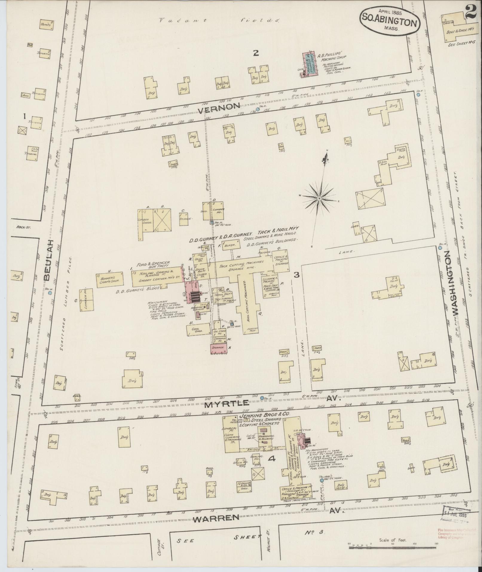 Sanborn Fire Insurance Map from South Abington, Plymouth County, Massachusetts (1885), Sheet #0002 - Complete Map Set gallery image, historic Sanborn map, vintage wall art, Massachusetts Massachusetts