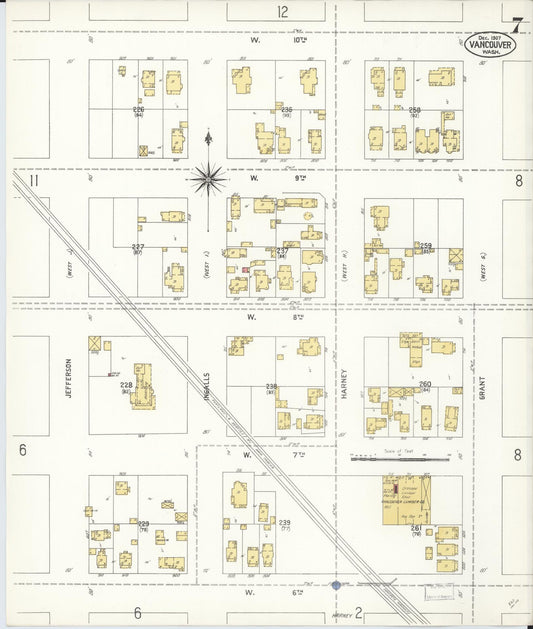 Sanborn Fire Insurance Map from Vancouver, Clark County, Washington (1907), Sheet #0007 - Historic Sanborn Fire Insurance Map Print, vintage old map wall art, antique decor, genealogy gift, Washington Washington map