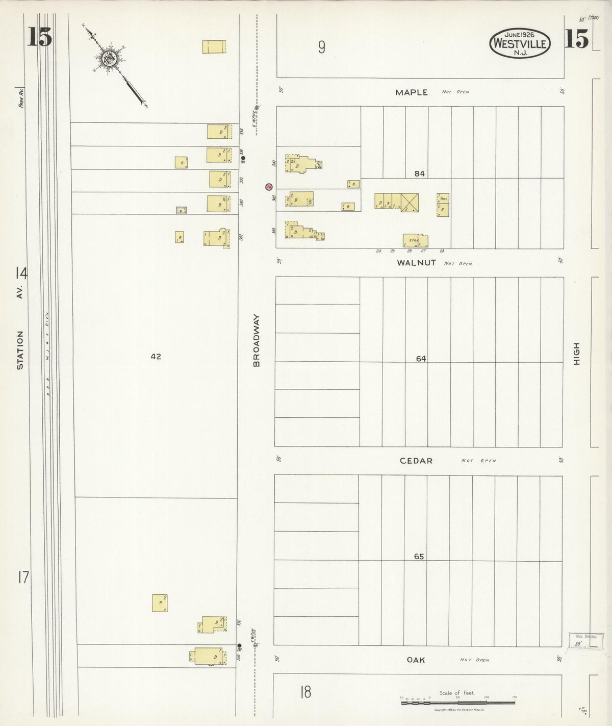 Sanborn Fire Insurance Map from Westville, Gloucester County, New Jersey (1926), Sheet #0015 - Complete Map Set gallery image, historic Sanborn map, vintage wall art, New Jersey New Jersey