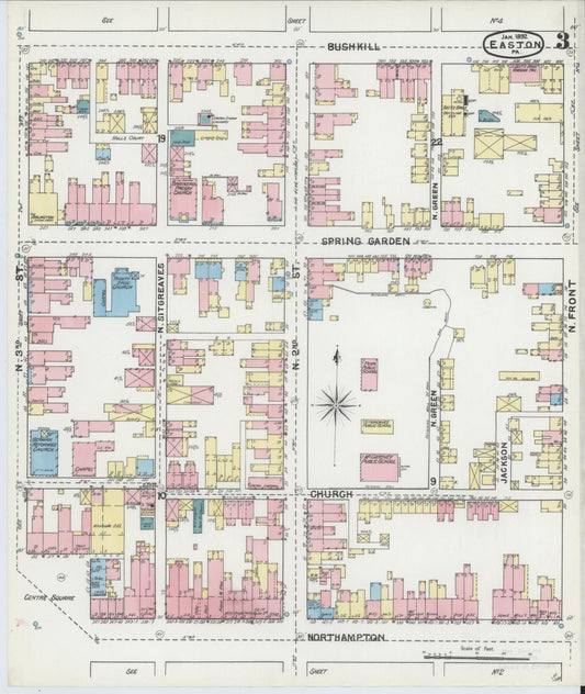 Sanborn Fire Insurance Map from Easton, Northampton County, Pennsylvania (1892), Sheet #0003 - Historic Sanborn Fire Insurance Map Print, vintage old map wall art, antique decor, genealogy gift, Pennsylvania Pennsylvania map