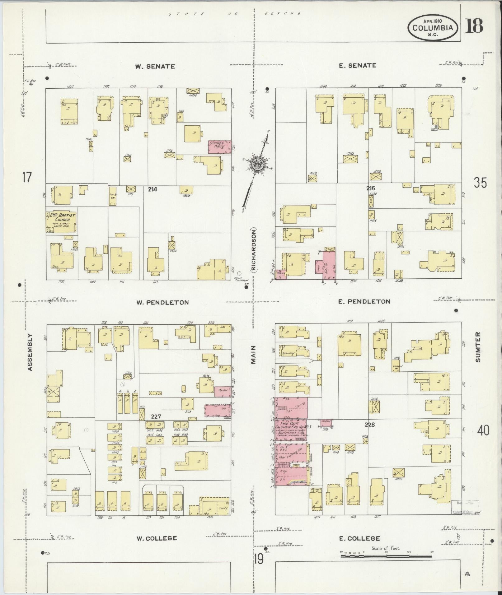 Sanborn Fire Insurance Map from Columbia, Richland County, South Carolina (1910), Sheet #0018 - Complete Map Set gallery image, historic Sanborn map, vintage wall art, South Carolina South Carolina